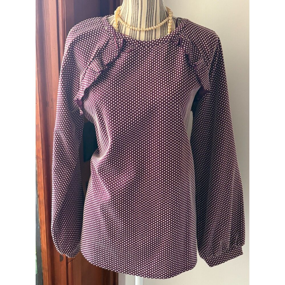 Pin Dot Balloon Sleeve Prairie Academia Retro Ruffle Top 40's 70's 90's Style